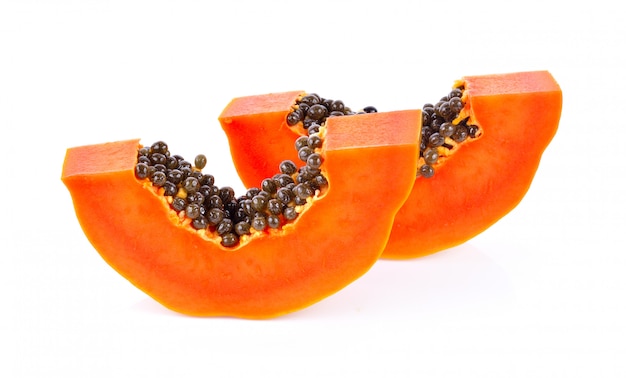 Slice papaya on white background