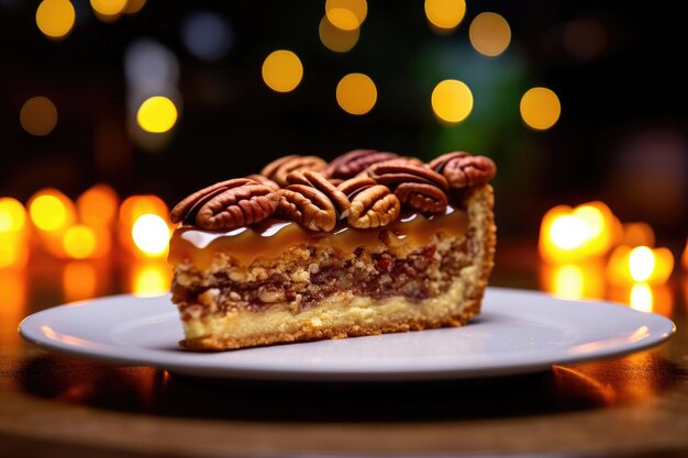 A slice of pecan tart cake