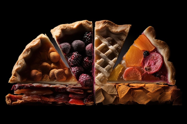 A slice of pie with different fruits on it