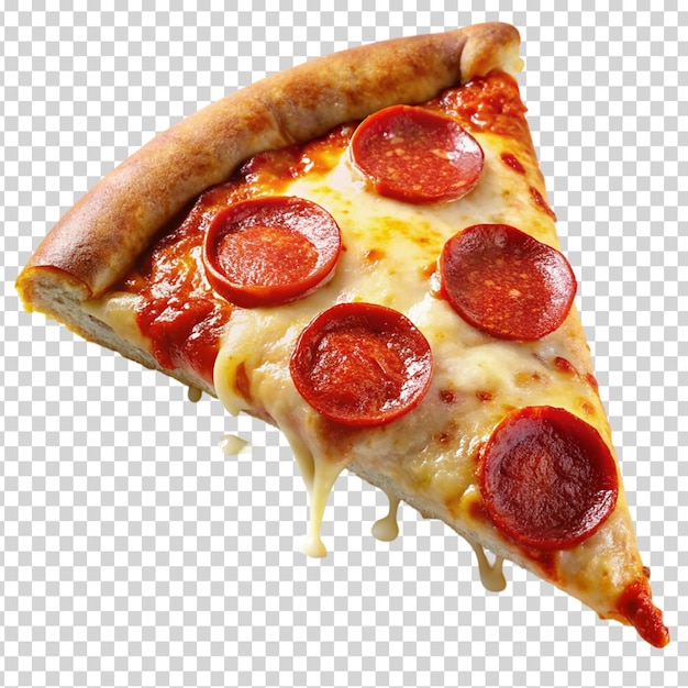 A slice of pizza with pepperoni and cheese on transparent background