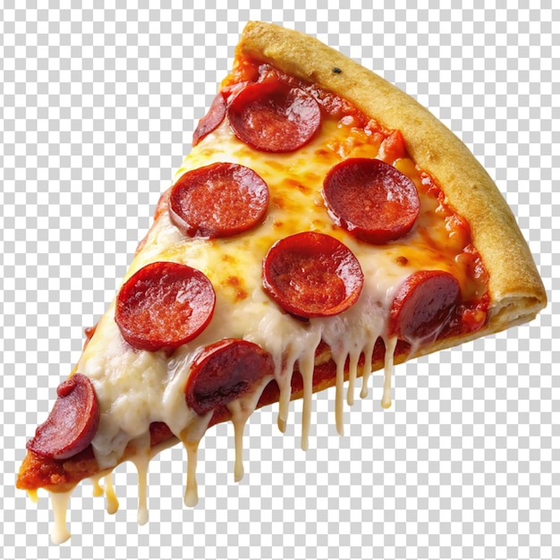 A slice of pizza with pepperoni and cheese on transparent background