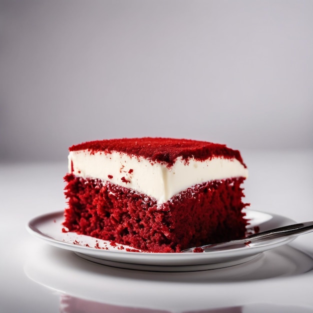 a slice of red velvet cake sits on a plate with a fork