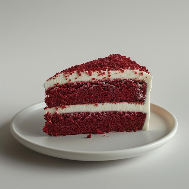 a slice of red velvet cake sits on a plate