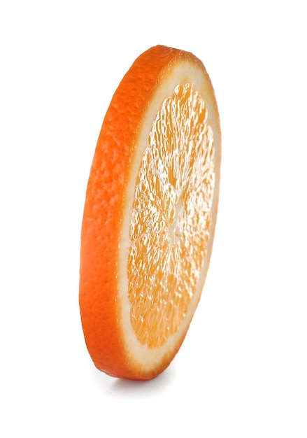 Slice of ripe orange isolated on white