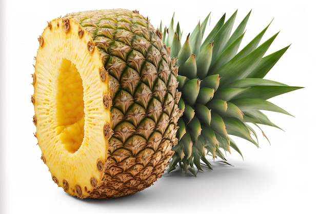 Slice of ripe pineapple isolated on white