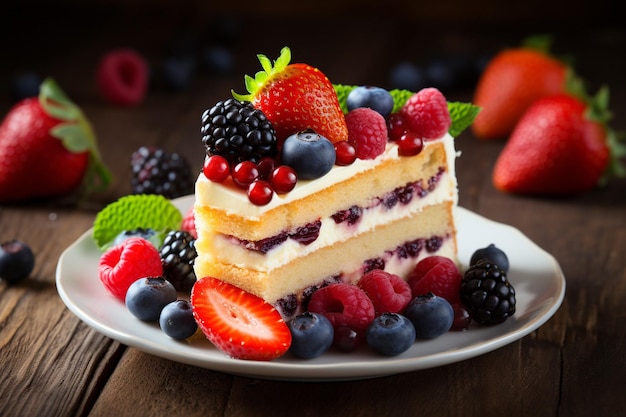 Slice of sponge cake with fruit