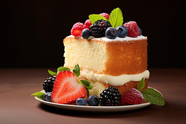 Slice of sponge cake with fruit