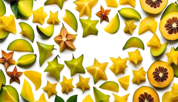 Slice starfruit or carambola isolated on white background