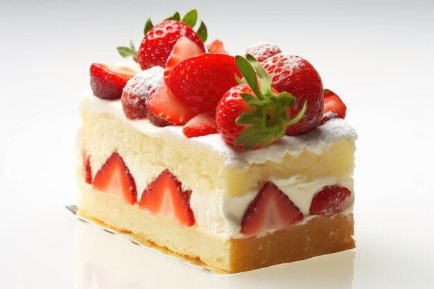 Slice of strawberry cake with whipped cream Generative AI