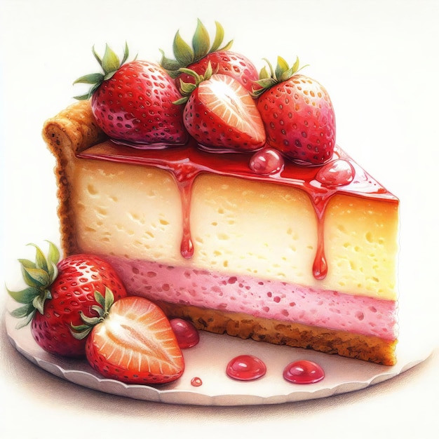 slice of strawberry cheesecake with strawberries on top