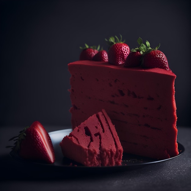 A Slice of Strawberry Sponge Cake with Professional Color Grading