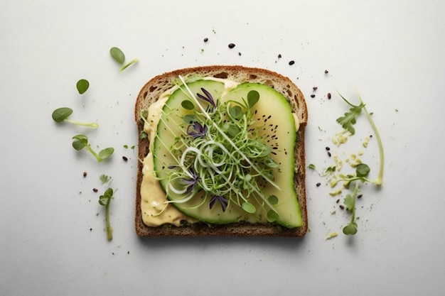 A slice of toast topped with creamy avocado and generously garnished with nutritious microgreens AI