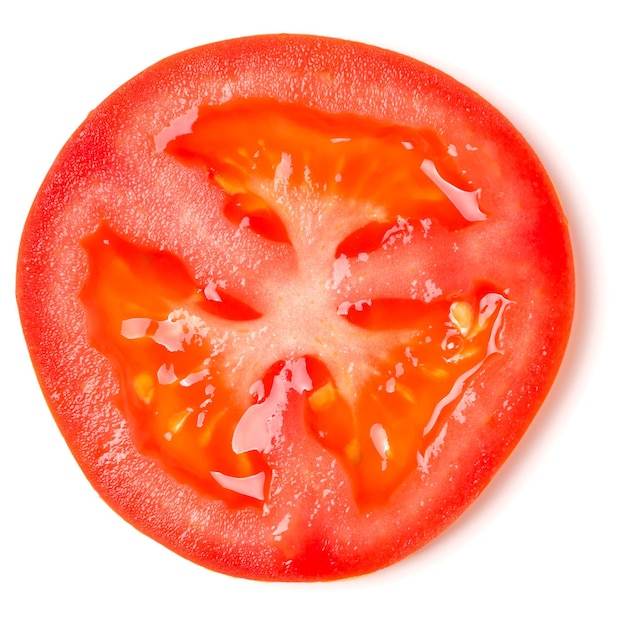 Slice of tomato isolated on white background Top view flat lay