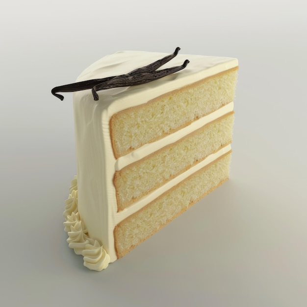 Photo a slice of vanilla cake with frosting and vanilla bean