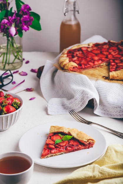 Slice Of Vegetarian Strawberry Galette On Plate