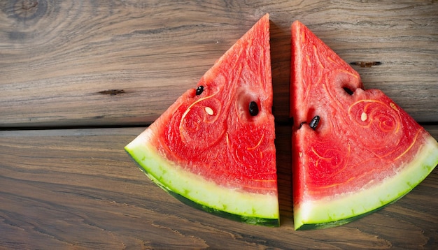 A slice of watermelon is cut into two pieces.