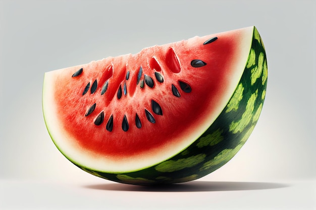 A slice of watermelon with seeds on it