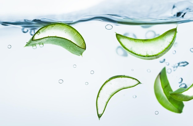 Sliced aloe vera in clear water