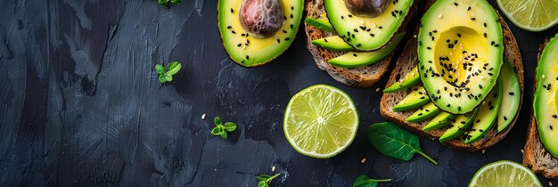 Photo sliced avocado on whole grain toast