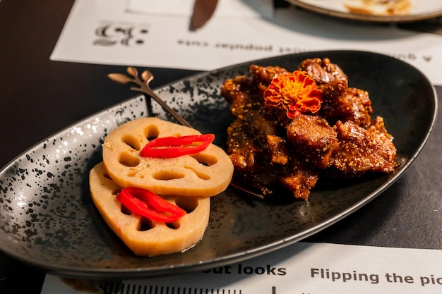 Sliced beef steak on black plateFood concept background