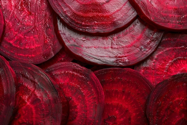 Photo sliced beetroot forming a vibrant and colorful healthy food background