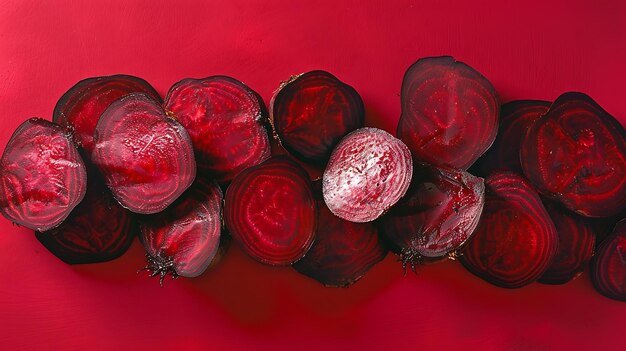 Photo sliced beetroot on red background