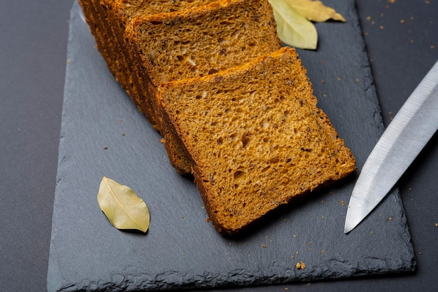 Sliced bread with spices on the table