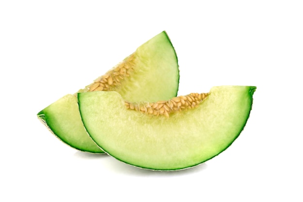 Sliced cantaloupe melon isolated on whitebackground