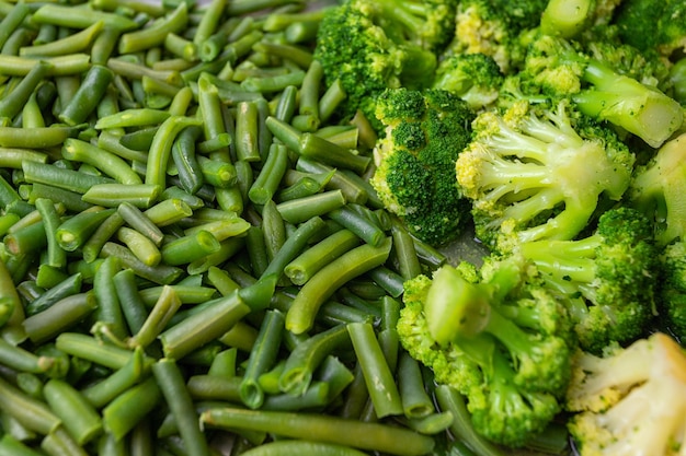 Sliced Cauliflower and asparagus closeup selective focus