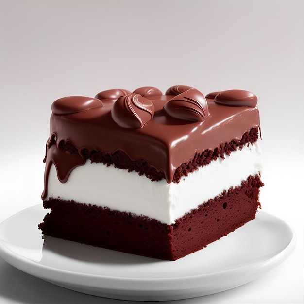 Sliced Chocolate Cake on a White Plate with a Clean Background