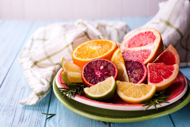 Sliced citrus fruit on the plate