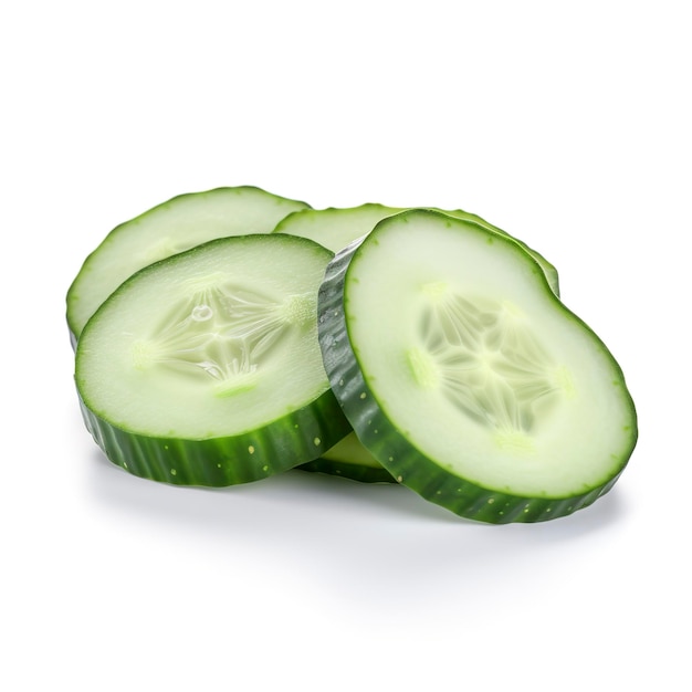 Sliced cucumber isolated on white background with clipping path and full depth of field Top view Flat lay generate ai