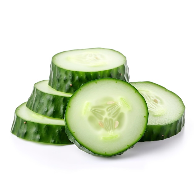 Sliced cucumber isolated on white background with clipping path and full depth of field Top view Flat lay generate ai