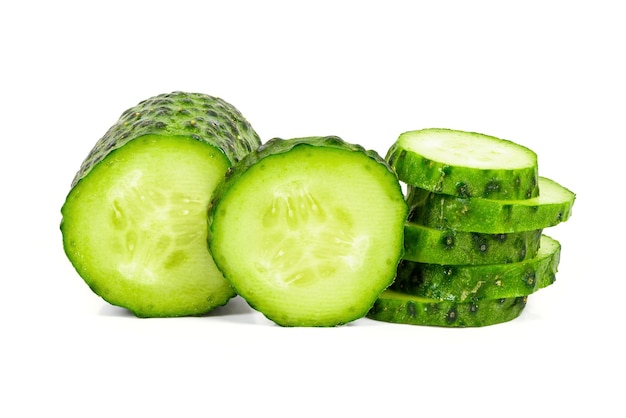 Sliced cucumber on white background