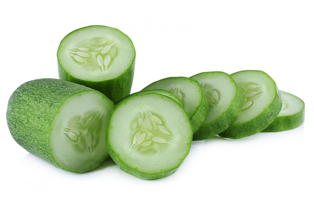 Sliced cucumbers isolate on white background