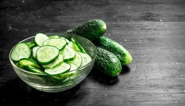 Sliced fresh cucumber slices.