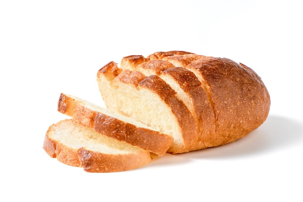 Sliced of fresh homemade french breads isolated on white background