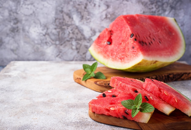 Sliced fresh watermelon and mint