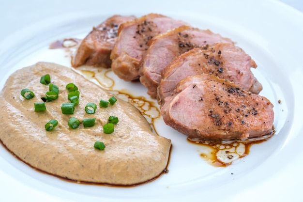 Sliced fried duck breast