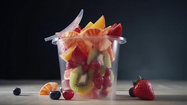 Sliced fruit in a transparent cup healthy food