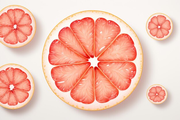 Photo sliced grapefruit with glossy texture on white surf natural sweetness grapefruit image photography