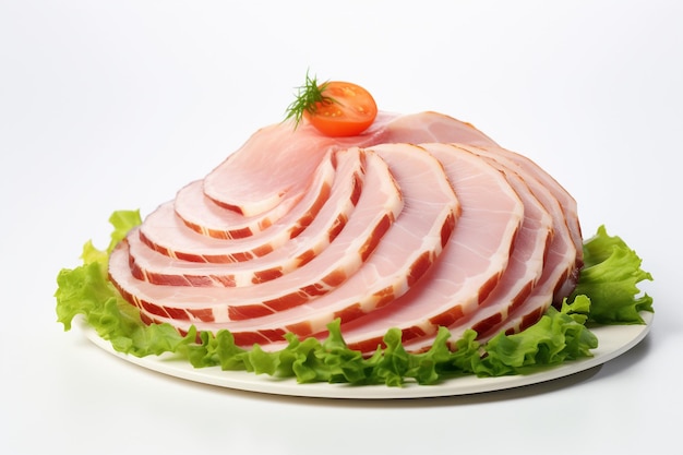 Sliced ham on white background