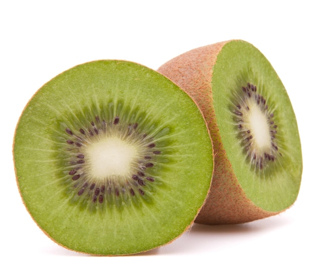 Sliced kiwi fruit half isolated on white background cutout