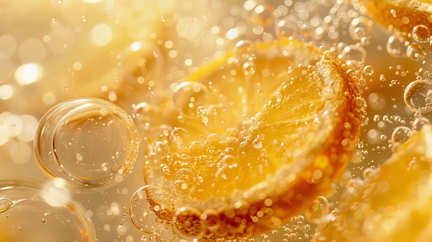 Sliced Lemon Submerged in Fizzy Liquid