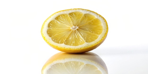 Sliced lemon with a white background and a reflection lemon ingredient fruit white background yellow refreshment acidity healthy garnish natural diet isolated vitamin C