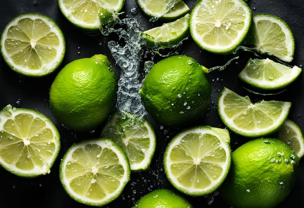 Sliced limes with splash water