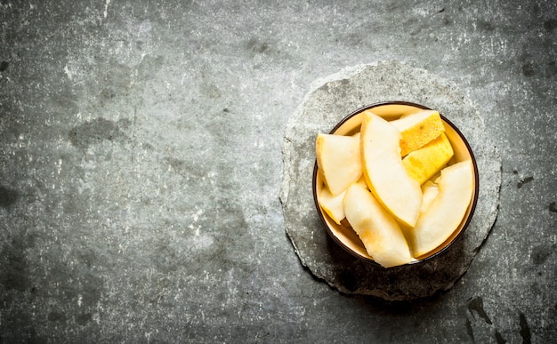 Sliced melon in a bowl.