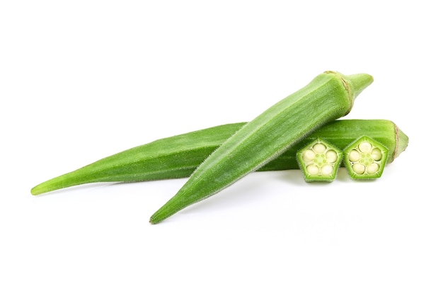 Sliced okra  isolated on the white backgroud.