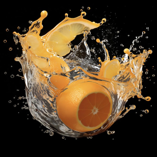 sliced orange in realistic water splash