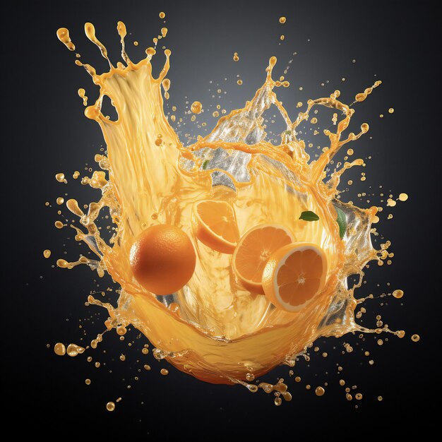 sliced orange in realistic water splash